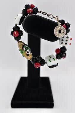 Vintage Artisan Glass Charm Bracelet Panda Asian Crystal Chunky 1980s Bin5